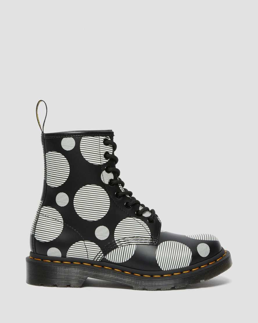 Black Polka Dot Smooth Women's Dr Martens 1460 Polka Dot Smooth Leather Lace Up Boots | 054137-CQP