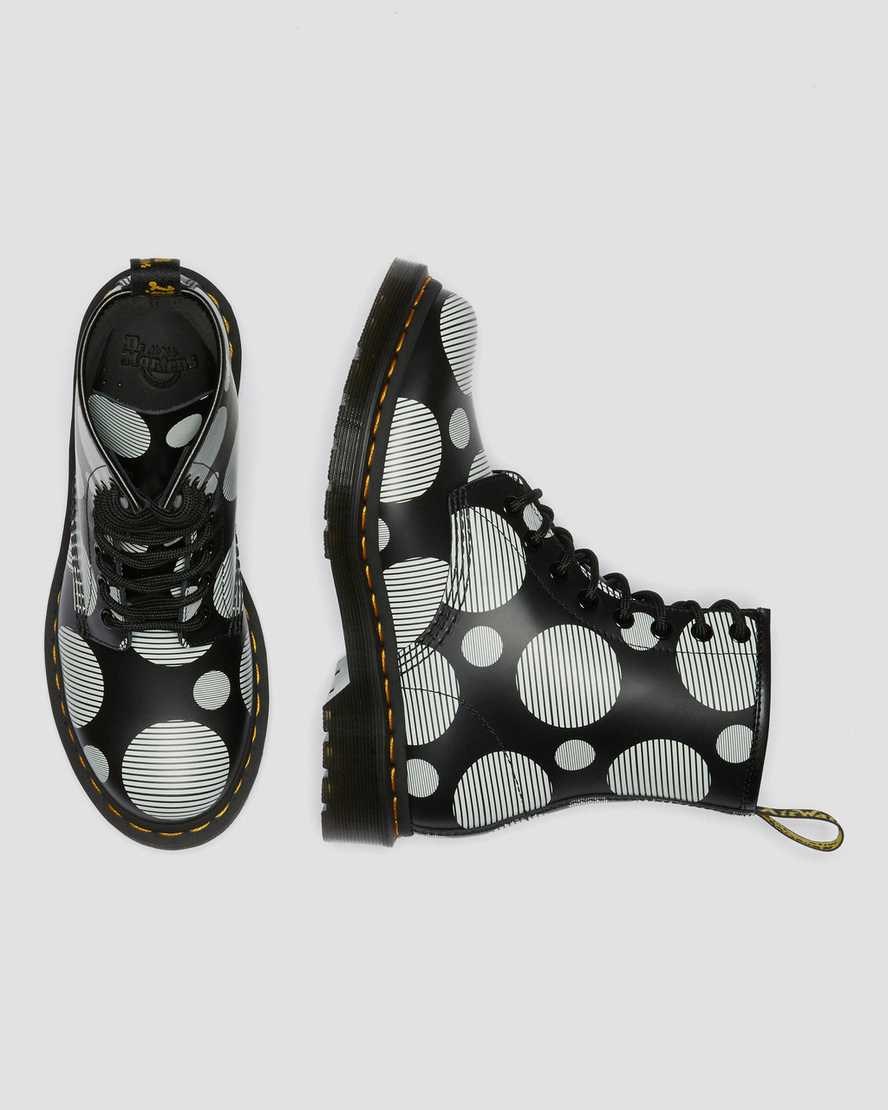 Black Polka Dot Smooth Women's Dr Martens 1460 Polka Dot Smooth Leather Lace Up Boots | 054137-CQP