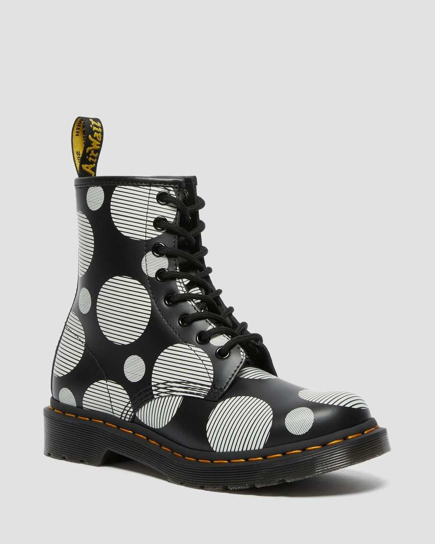 Black Polka Dot Smooth Women\'s Dr Martens 1460 Polka Dot Smooth Leather Lace Up Boots | 054137-CQP