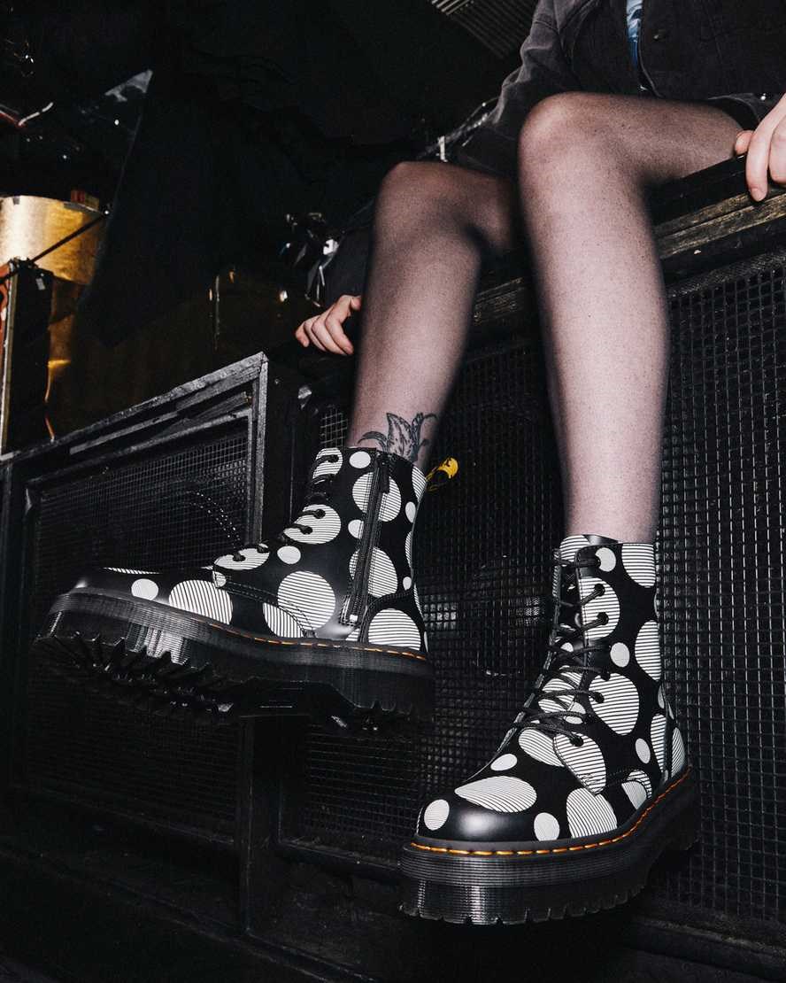 Black Polka Dot Smooth Women's Dr Martens Jadon Polka Dot Smooth Leather Ankle Boots | 365782-AWF