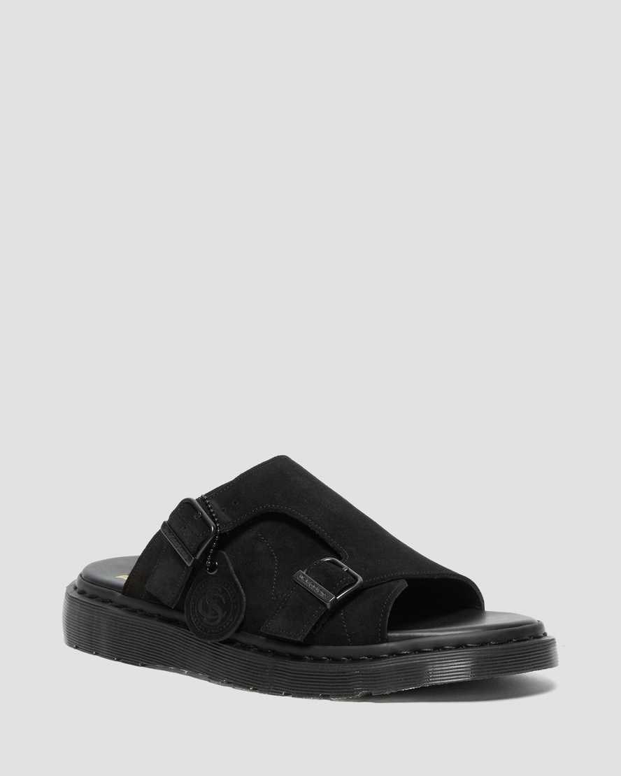 Black Repello Calf Suede Men's Dr Martens Dayne Made in England Suede Slide Sandals | 046857-HSL