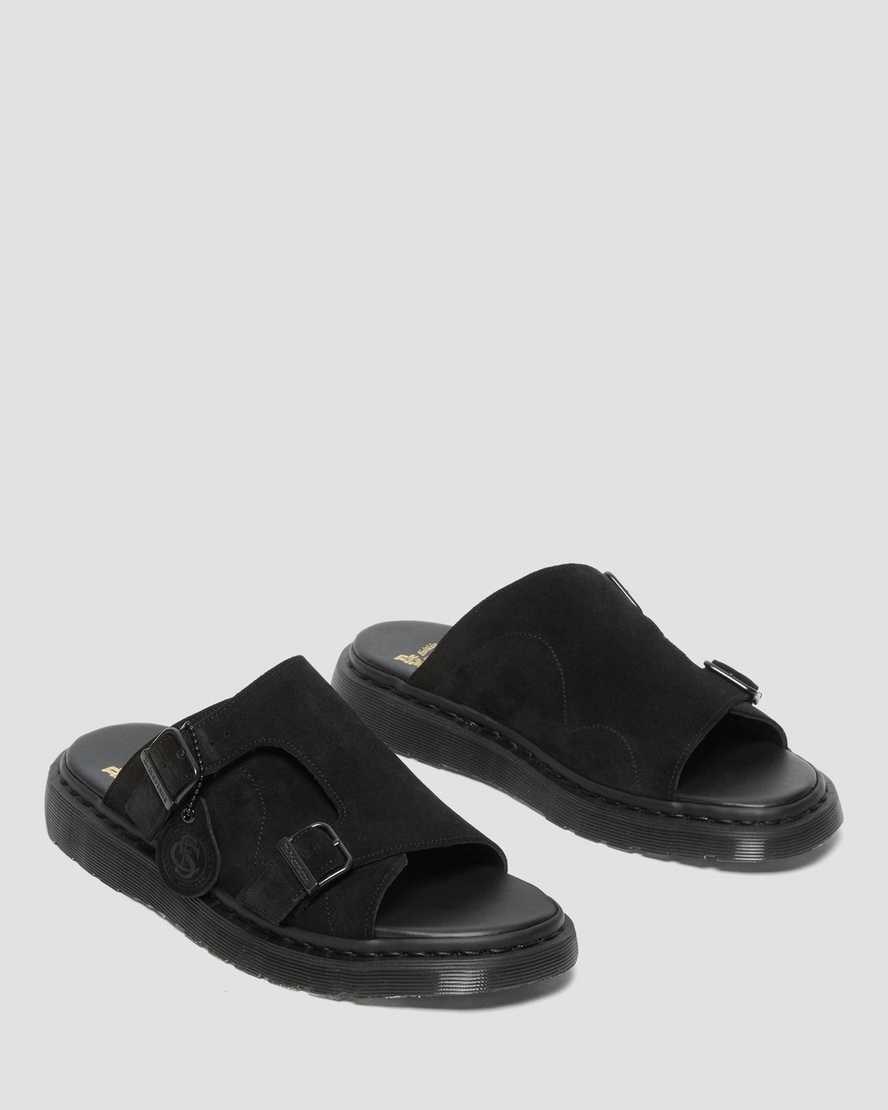 Black Repello Calf Suede Men's Dr Martens Dayne Made in England Suede Slide Sandals | 046857-HSL