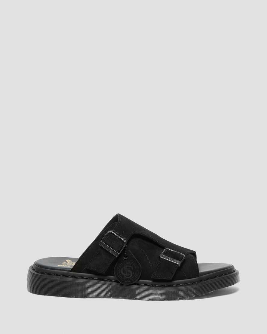 Black Repello Calf Suede Men's Dr Martens Dayne Made in England Suede Slide Sandals | 046857-HSL