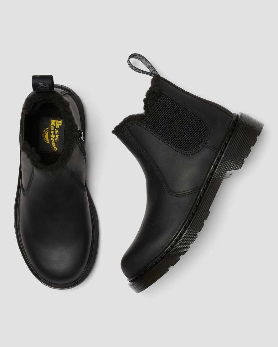 Black Republic Wp Kids' Dr Martens Junior 2976 Faux Fur Lined Chelsea Boots | 392864-SQG