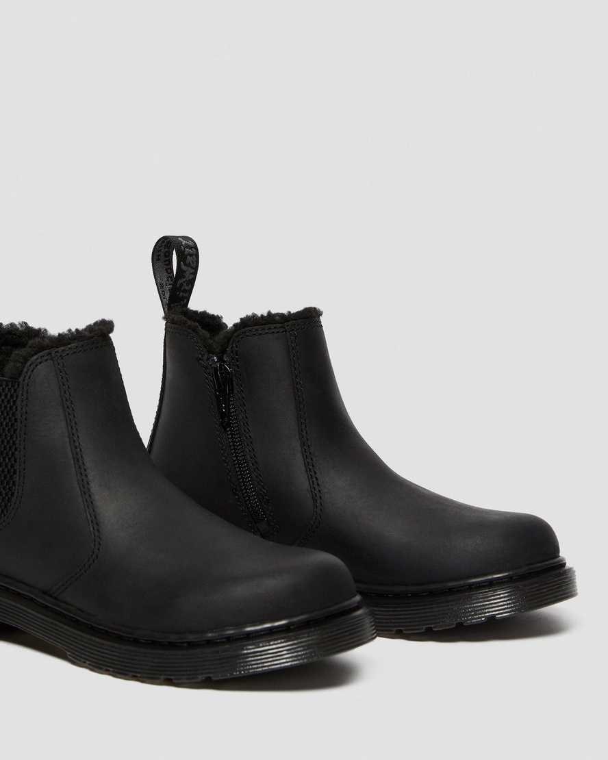 Black Republic Wp Kids' Dr Martens Junior 2976 Faux Fur Lined Chelsea Boots | 392864-SQG