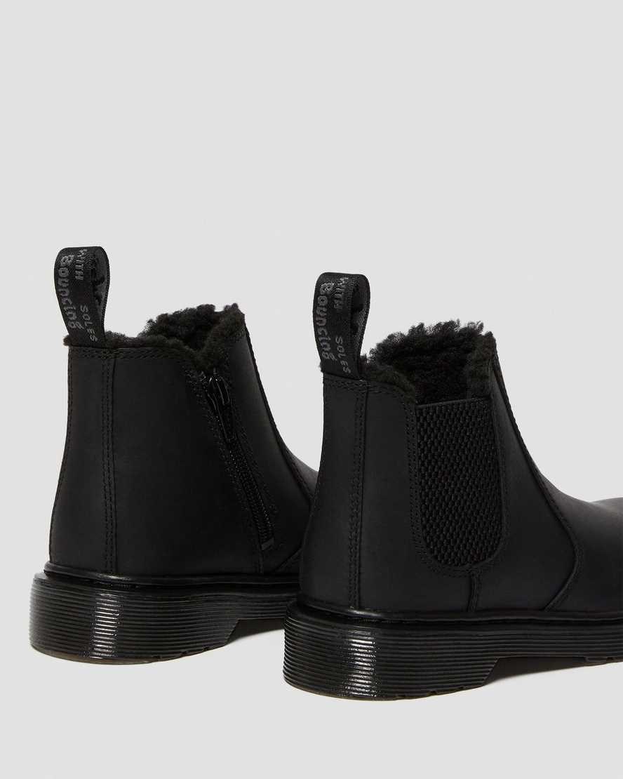 Black Republic Wp Kids' Dr Martens Junior 2976 Faux Fur Lined Chelsea Boots | 392864-SQG