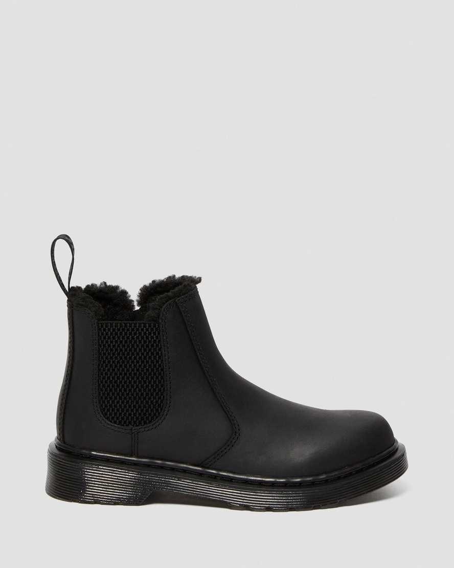 Black Republic Wp Kids' Dr Martens Junior 2976 Faux Fur Lined Chelsea Boots | 392864-SQG