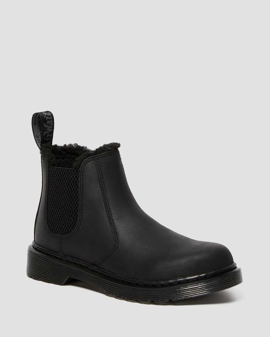 Black Republic Wp Kids\' Dr Martens Junior 2976 Faux Fur Lined Chelsea Boots | 392864-SQG