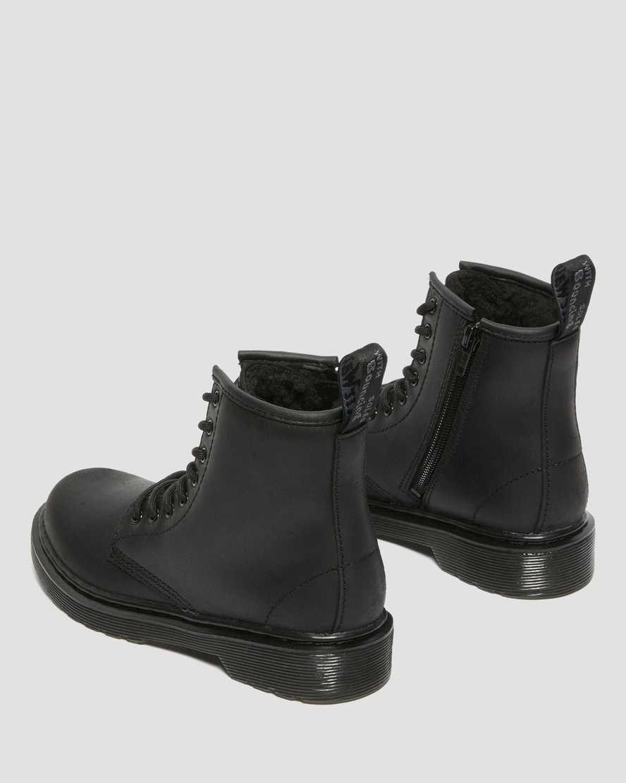 Black Republic Wp Kids' Dr Martens Junior 1460 Faux Fur Lined Booties | 471950-UTZ