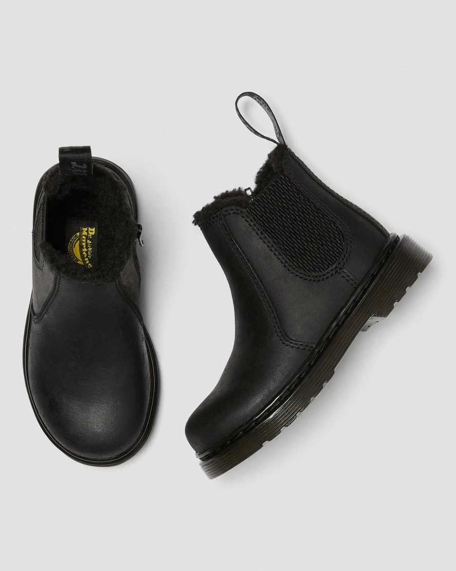 Black Republic Wp Kids' Dr Martens Toddler 2976 Faux Fur Lined Chelsea Boots | 603257-IRO