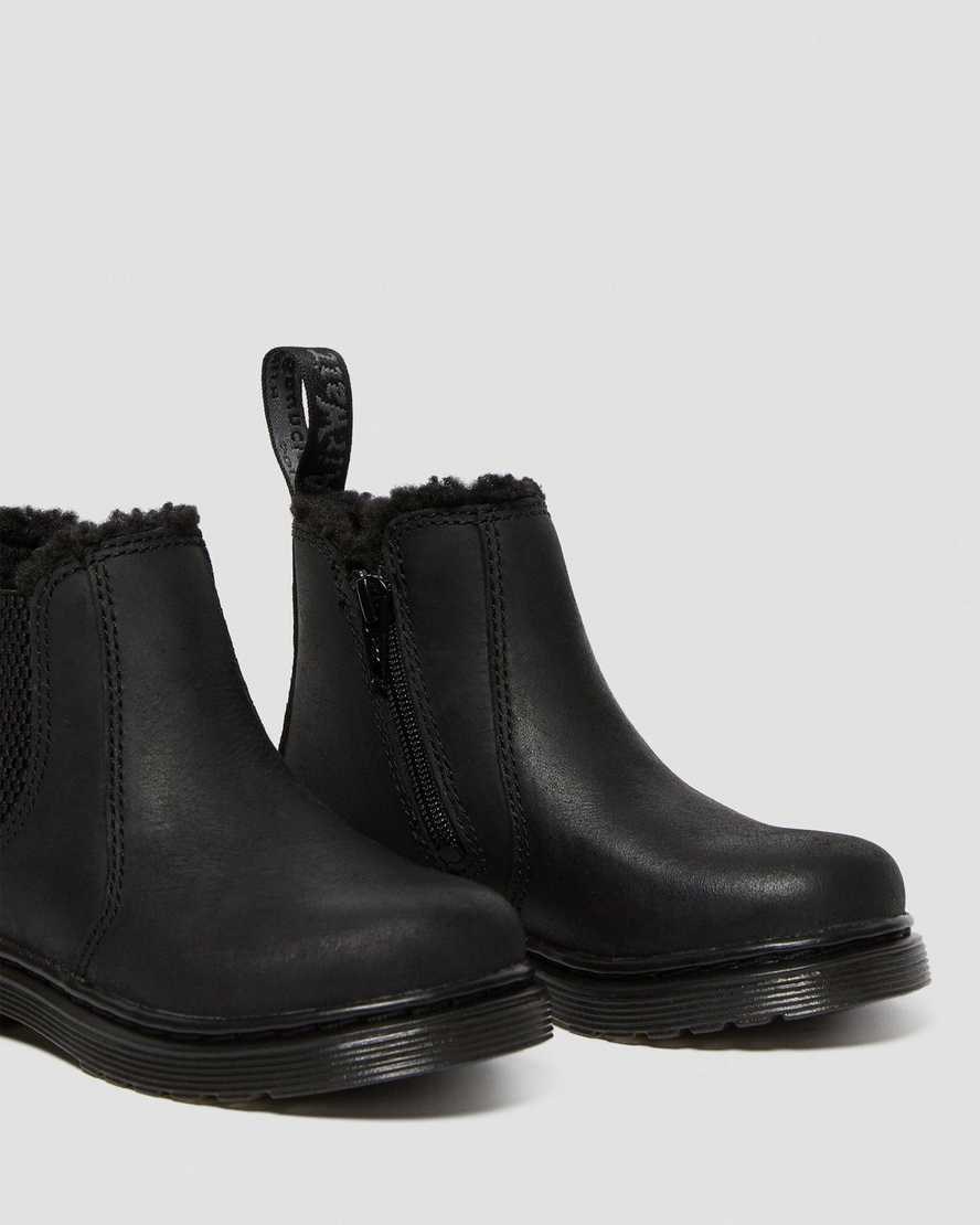 Black Republic Wp Kids' Dr Martens Toddler 2976 Faux Fur Lined Chelsea Boots | 603257-IRO