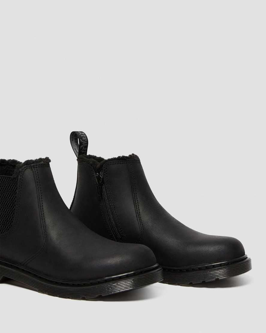 Black Republic Wp Kids' Dr Martens Youth 2976 Faux Fur Lined Chelsea Boots | 513690-SUL