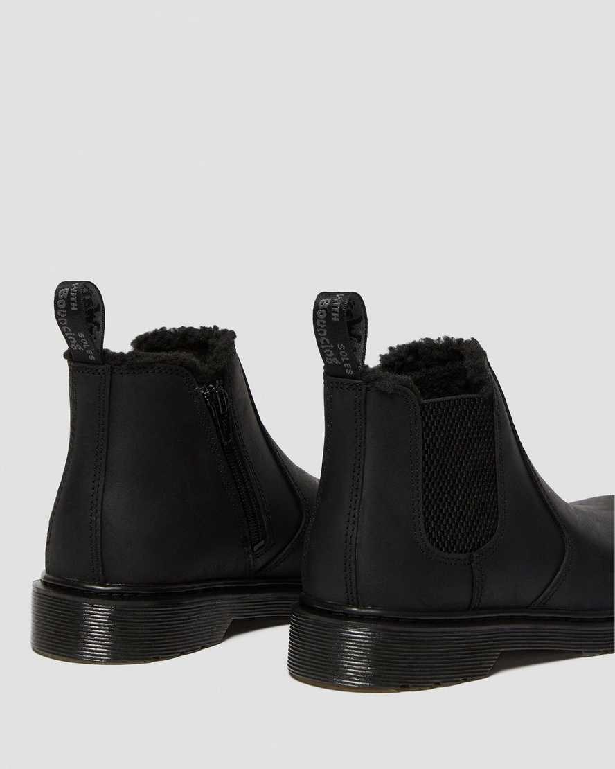 Black Republic Wp Kids' Dr Martens Youth 2976 Faux Fur Lined Chelsea Boots | 513690-SUL