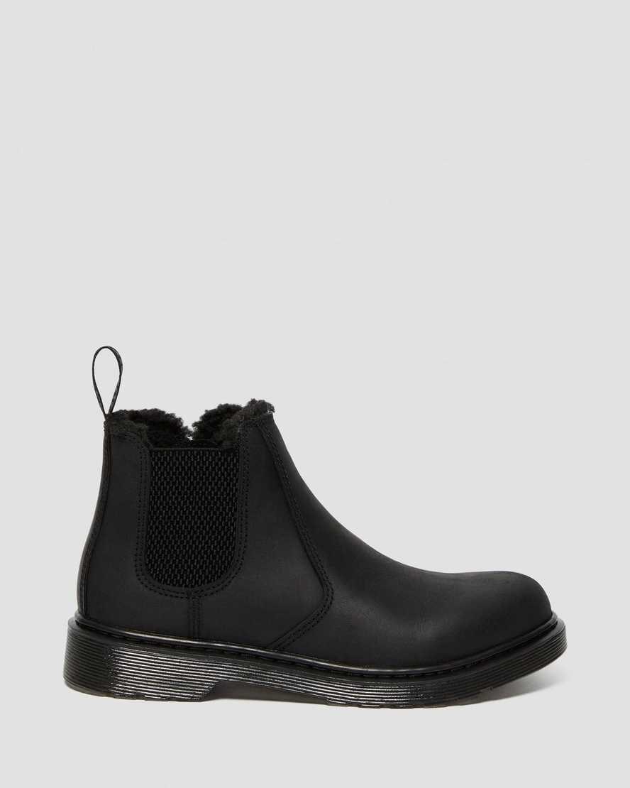 Black Republic Wp Kids' Dr Martens Youth 2976 Faux Fur Lined Chelsea Boots | 513690-SUL