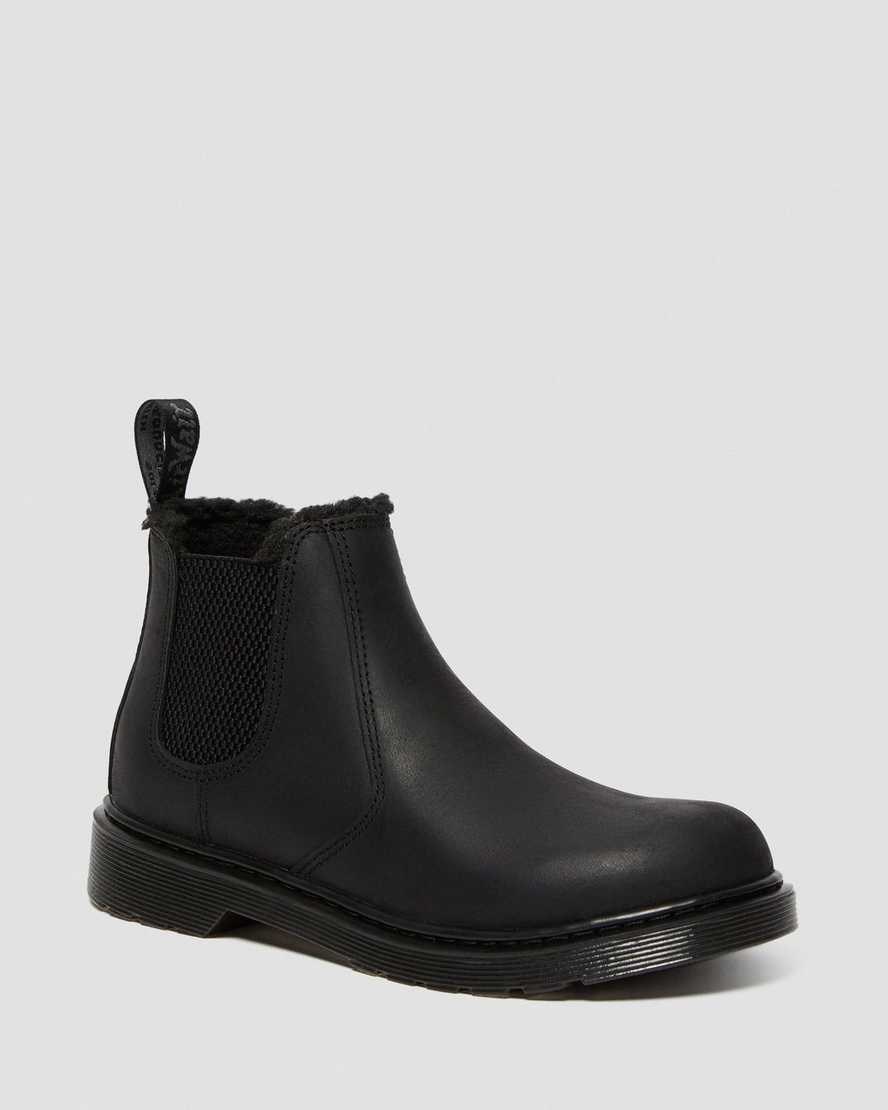 Black Republic Wp Kids\' Dr Martens Youth 2976 Faux Fur Lined Chelsea Boots | 513690-SUL