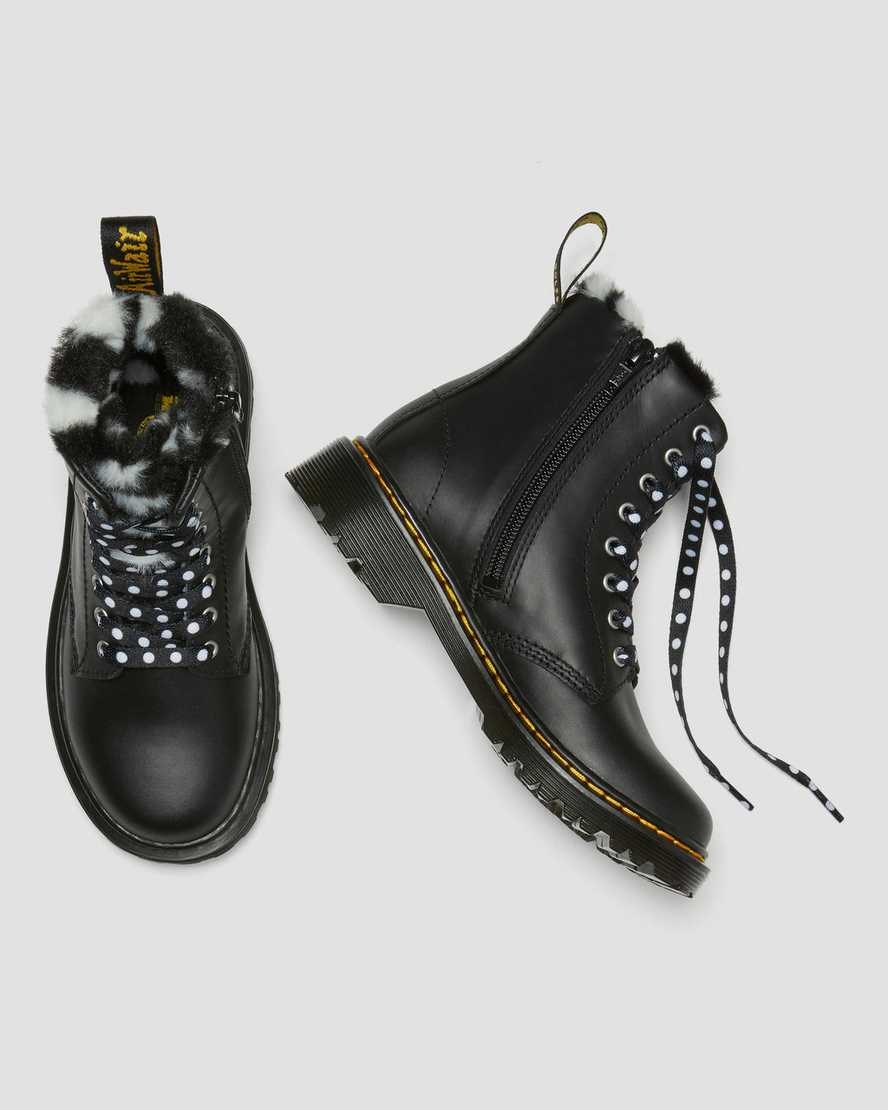 Black Romario Kids' Dr Martens Junior 1460 Serena Faux Fur Lined Leather Lace Up Boots | 598263-FNA