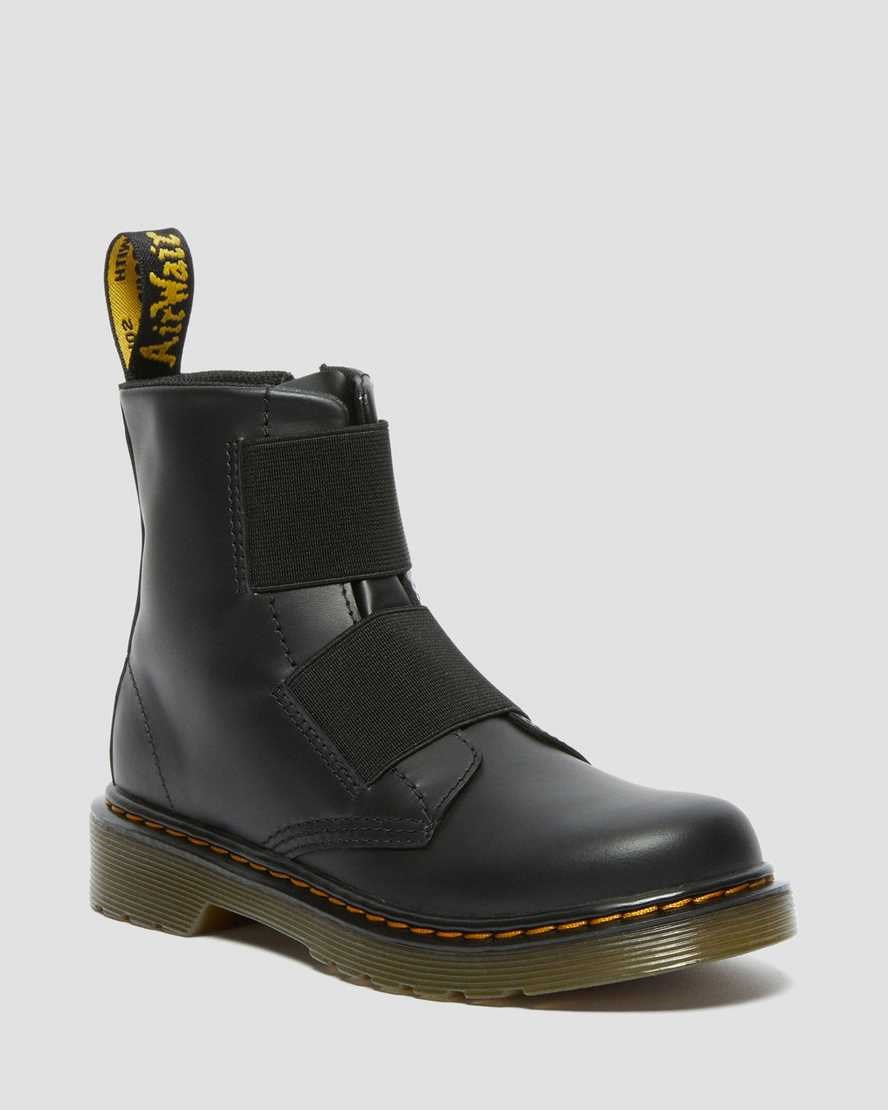 Black Romario Kids' Dr Martens Junior 1460 Elastic Leather Lace Up Boots | 920136-RWF