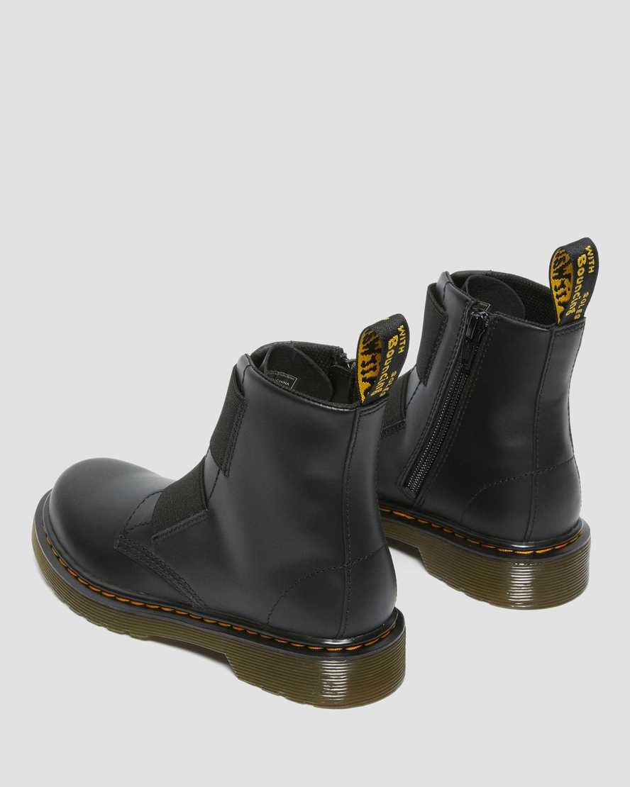 Black Romario Kids' Dr Martens Junior 1460 Elastic Leather Lace Up Boots | 920136-RWF