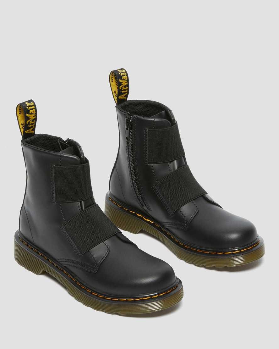 Black Romario Kids' Dr Martens Junior 1460 Elastic Leather Lace Up Boots | 920136-RWF