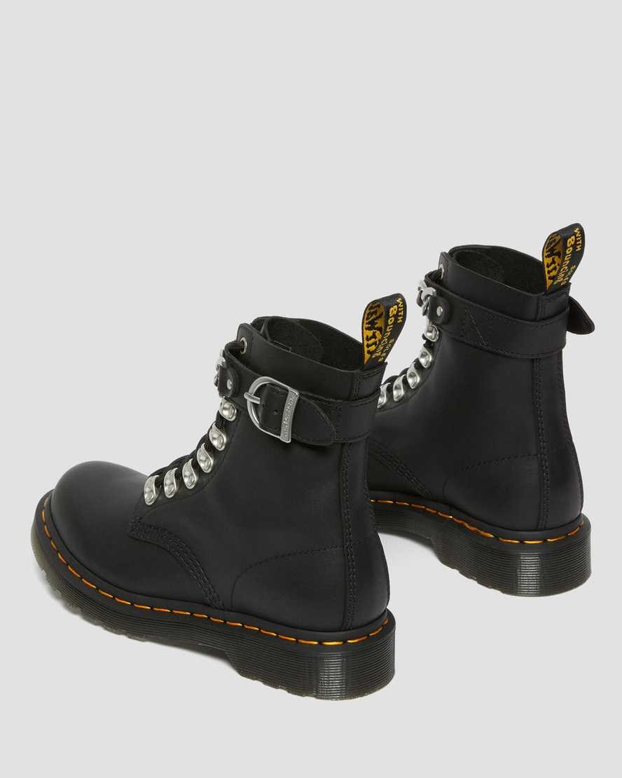 Black Sendal Women's Dr Martens 1460 Pascal Chain Leather Lace Up Boots | 379452-JOL