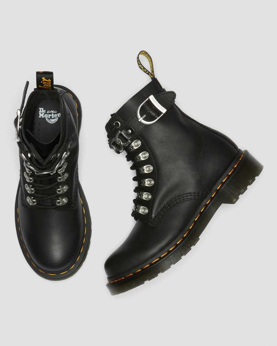 Black Sendal Women's Dr Martens 1460 Pascal Chain Leather Lace Up Boots | 379452-JOL