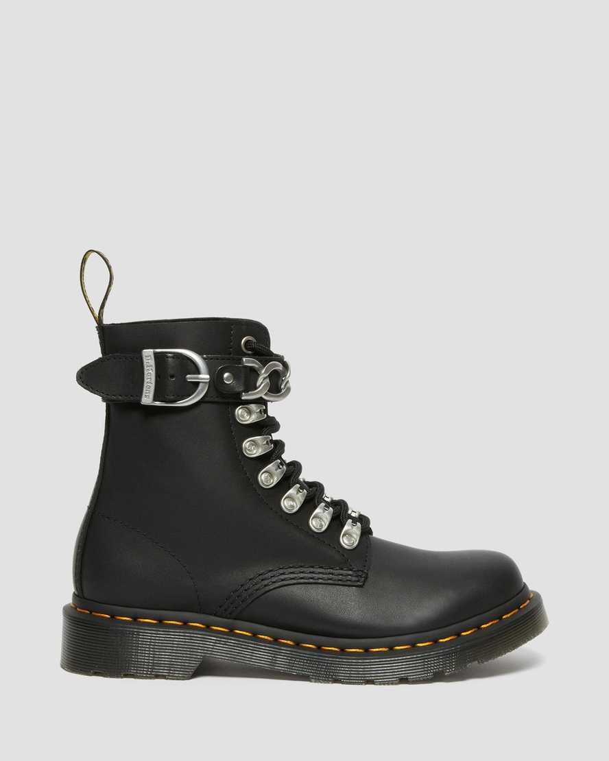 Black Sendal Women's Dr Martens 1460 Pascal Chain Leather Lace Up Boots | 379452-JOL