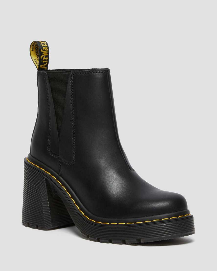 Black Sendal Women's Dr Martens Spence Leather Flared Heeled Boots | 820671-ELQ