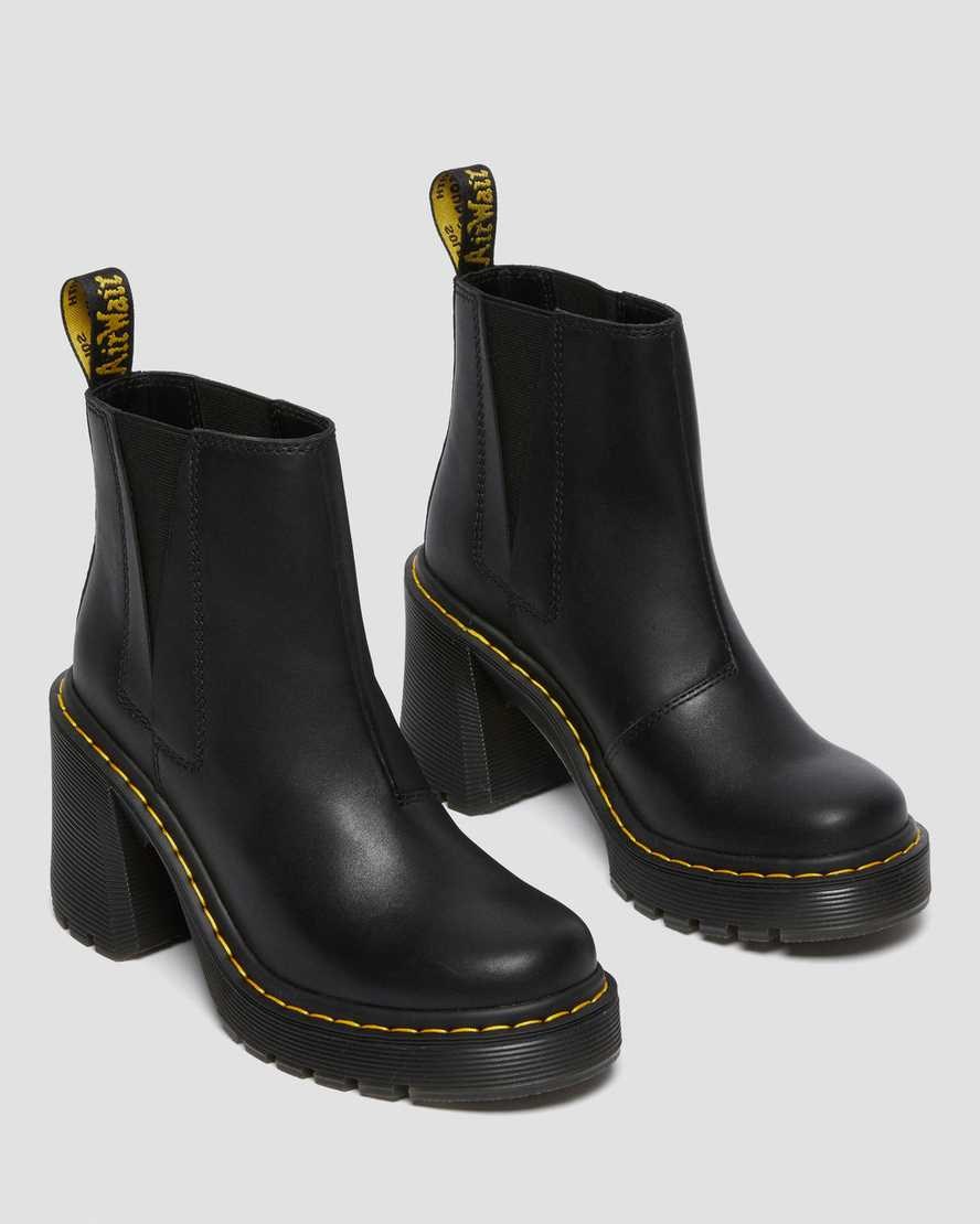 Black Sendal Women's Dr Martens Spence Leather Flared Heeled Boots | 820671-ELQ