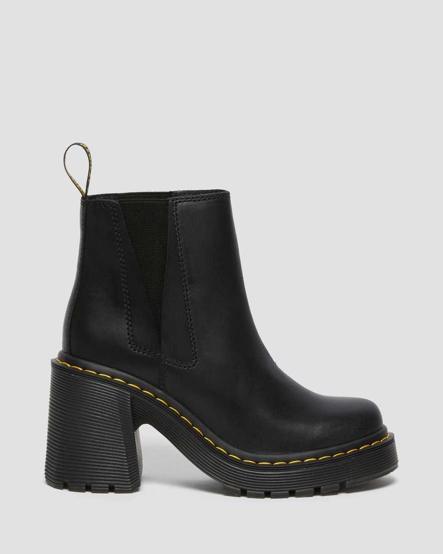 Black Sendal Women's Dr Martens Spence Leather Flared Heel Chelsea Boots | 956217-AEJ