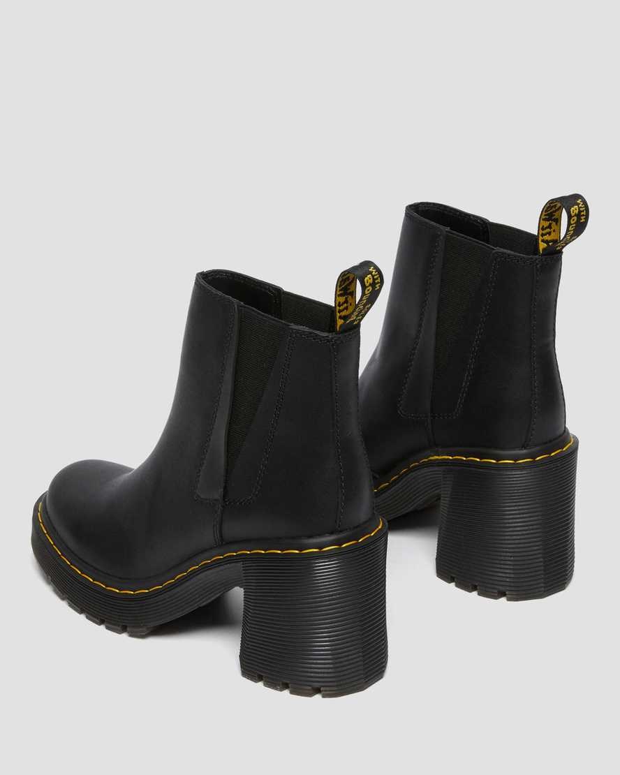 Black Sendal Women's Dr Martens Spence Leather Flared Heel Chelsea Boots | 956217-AEJ