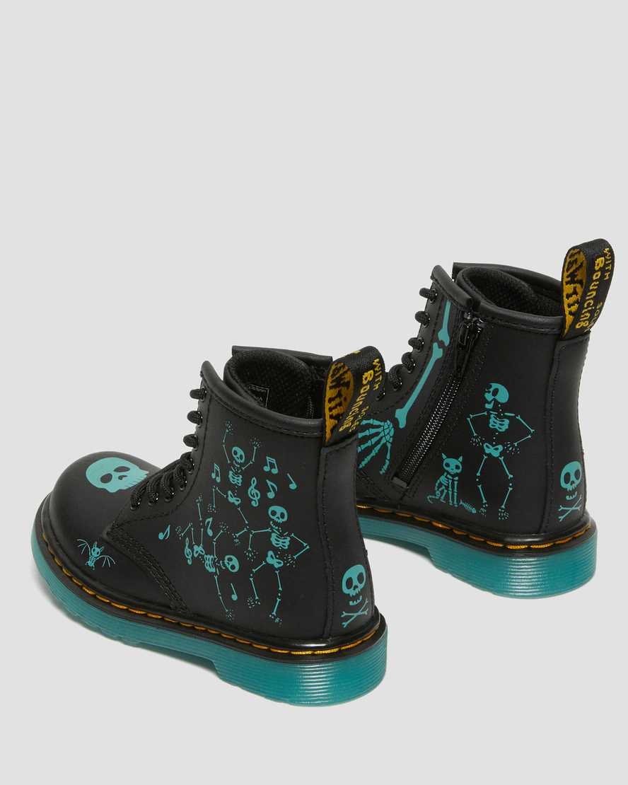 Black Skelly Print Hydro Kids' Dr Martens Toddler 1460 Skelly Print Leather Lace Up Boots | 671820-NIE