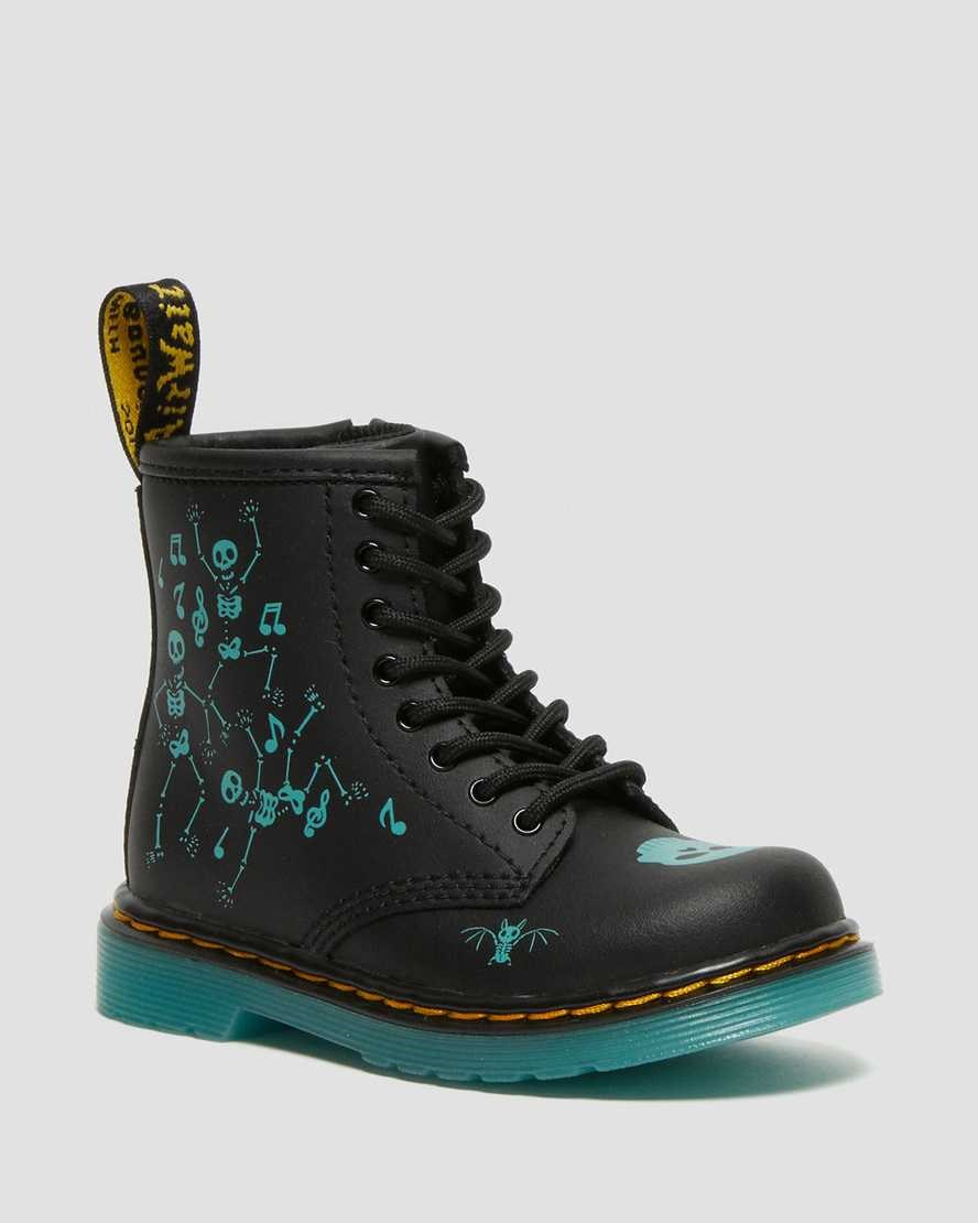 Black Skelly Print Hydro Kids\' Dr Martens Toddler 1460 Skelly Print Leather Lace Up Boots | 671820-NIE