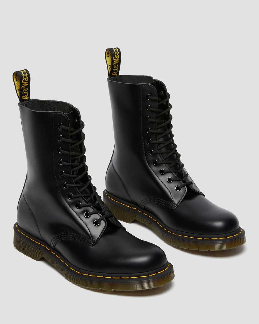 Black Smooth Leather Men's Dr Martens 1490 Smooth Leather Mid Calf Boots | 081649-ROU