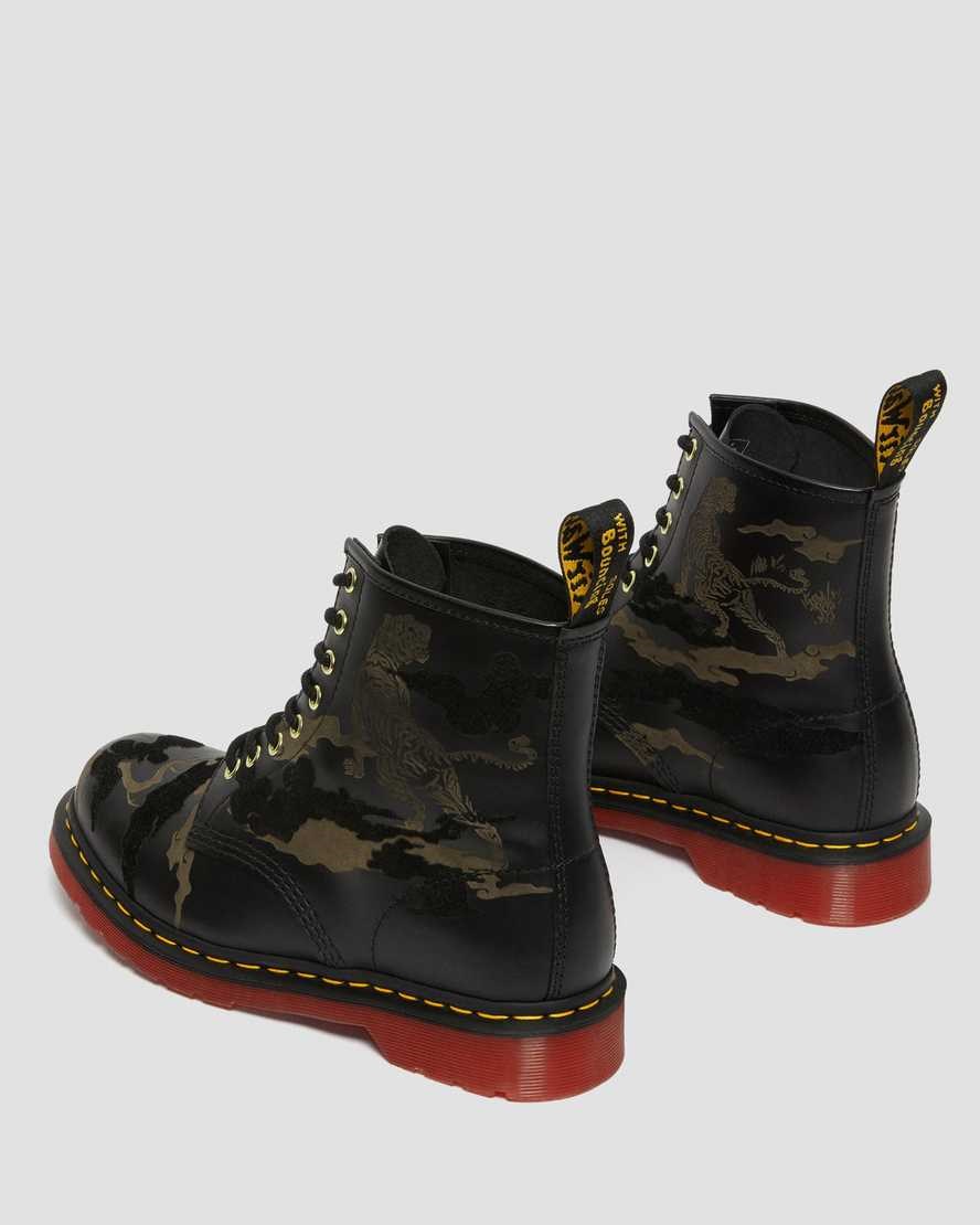 Black Smooth Leather Men's Dr Martens 1460 Year of The Tiger Leather Lace Up Boots | 156420-KMP