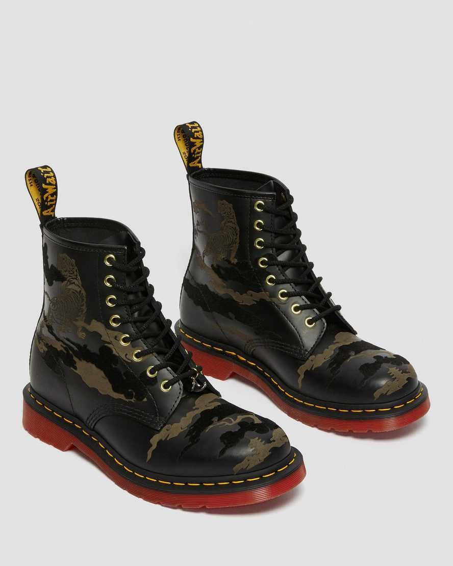 Black Smooth Leather Men's Dr Martens 1460 Year of The Tiger Leather Lace Up Boots | 156420-KMP