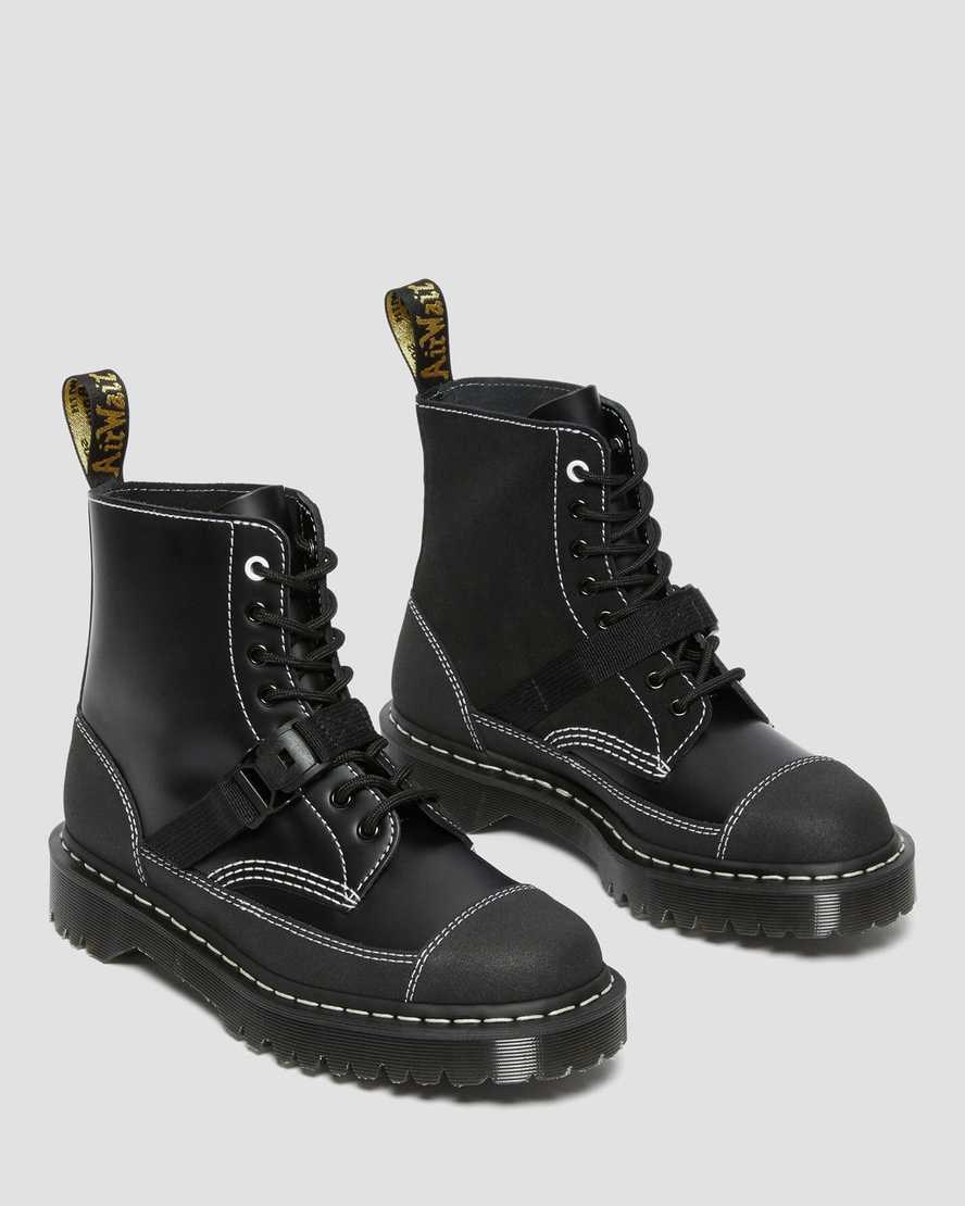 Black Smooth Leather Men's Dr Martens 1460 Tech Made in England Leather Lace Up Boots | 421695-YXC