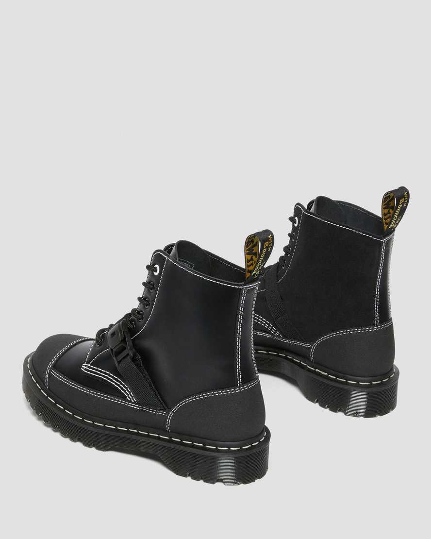 Black Smooth Leather Men's Dr Martens 1460 Tech Made in England Leather Lace Up Boots | 421695-YXC