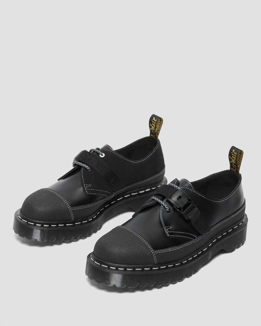 Black Smooth Leather Men's Dr Martens 1461 Tech Made in England Buckle Oxford Shoes | 604137-BAR