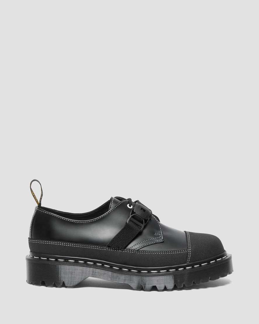 Black Smooth Leather Men's Dr Martens 1461 Tech Made in England Buckle Oxford Shoes | 604137-BAR