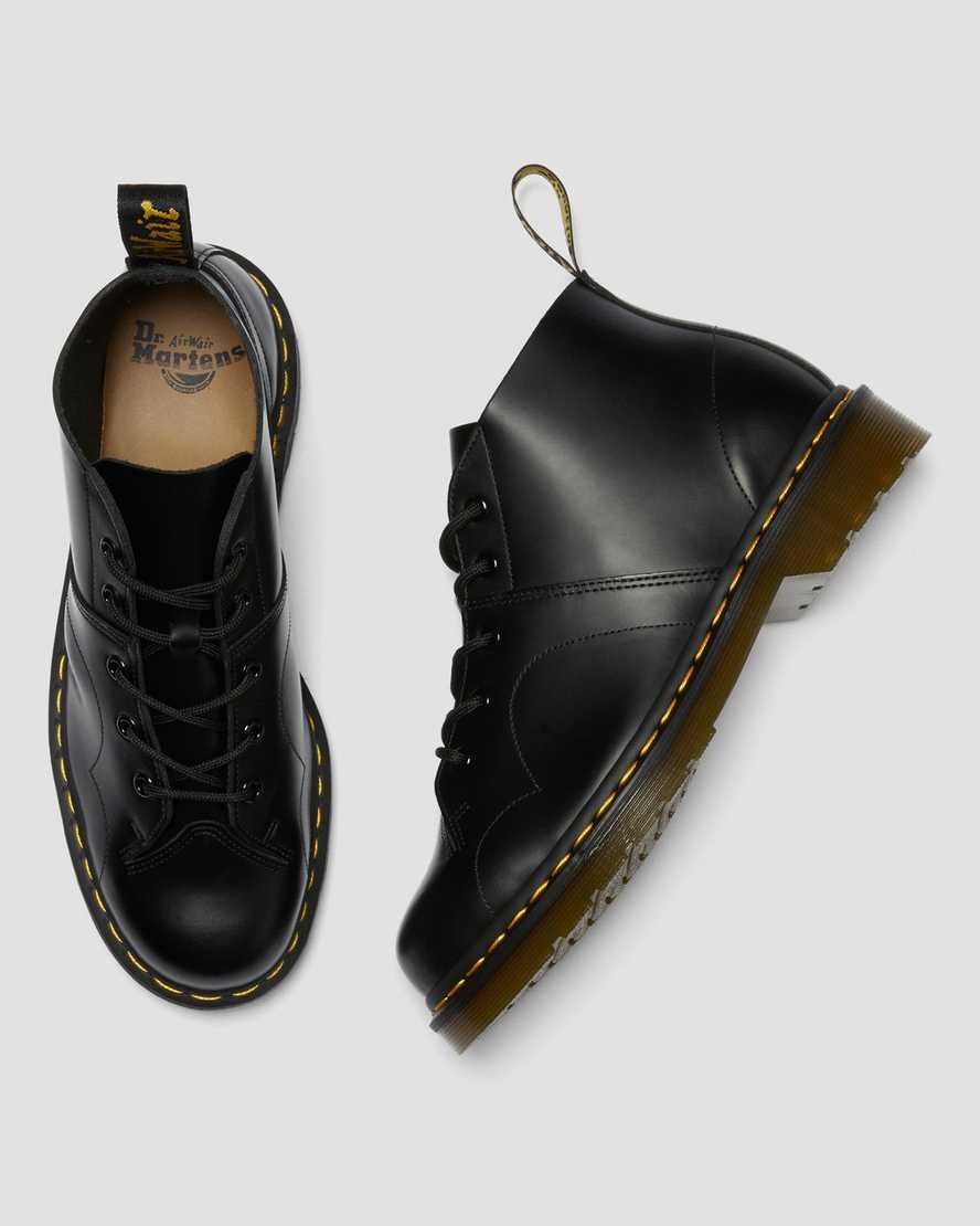 Black Smooth Leather Men's Dr Martens Church Smooth Leather Monkey Ankle Boots | 495376-UDO