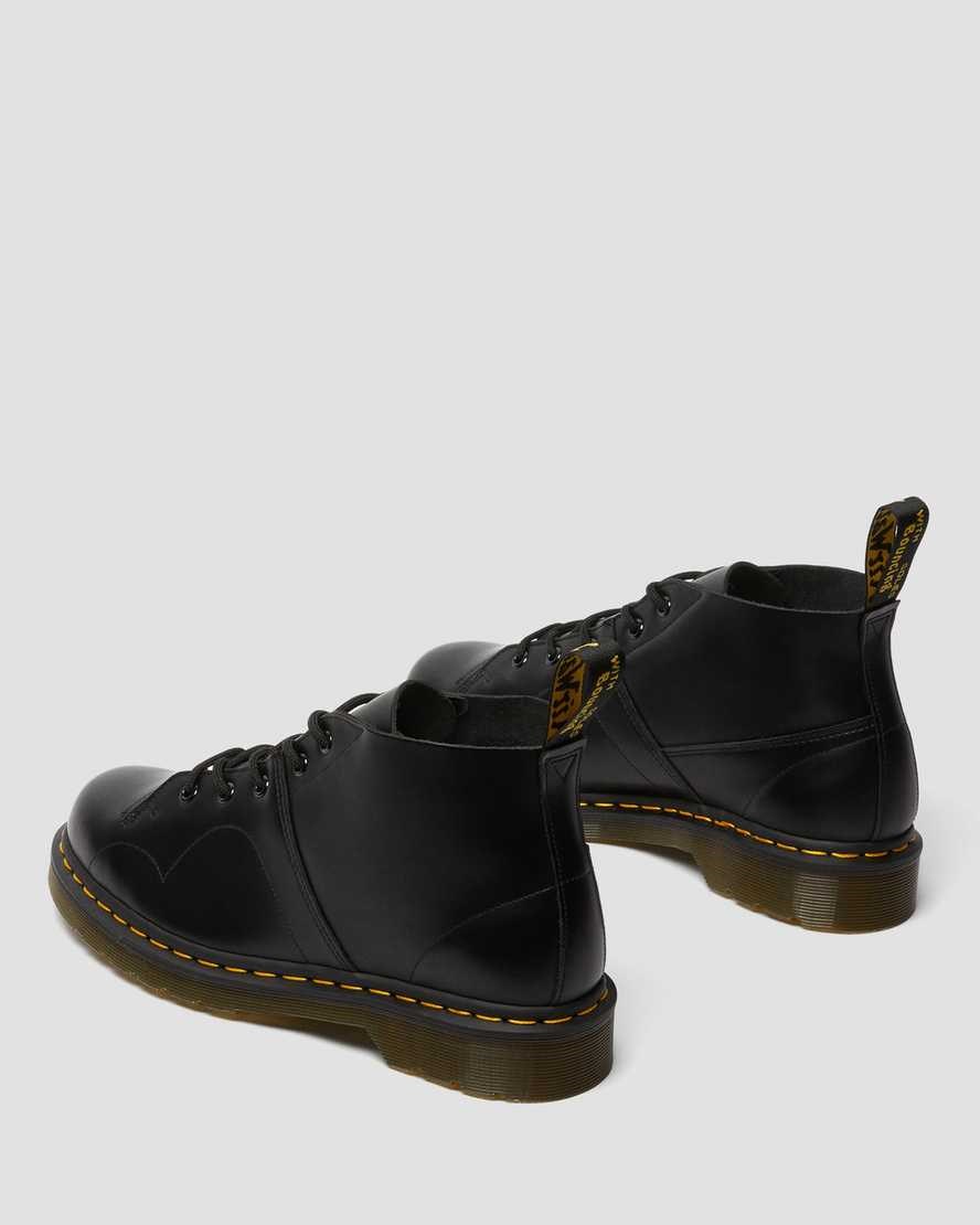 Black Smooth Leather Men's Dr Martens Church Smooth Leather Monkey Ankle Boots | 495376-UDO