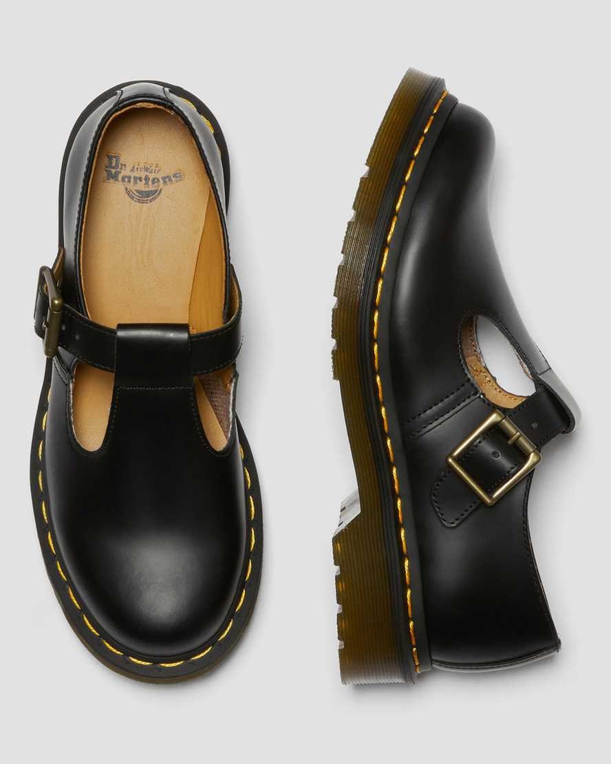 Black Smooth Leather Women's Dr Martens Polley Smooth Leather Mary Jane Shoes | 135807-JIA