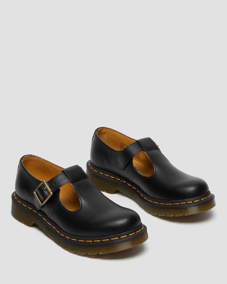 Black Smooth Leather Women's Dr Martens Polley Smooth Leather Mary Jane Shoes | 135807-JIA