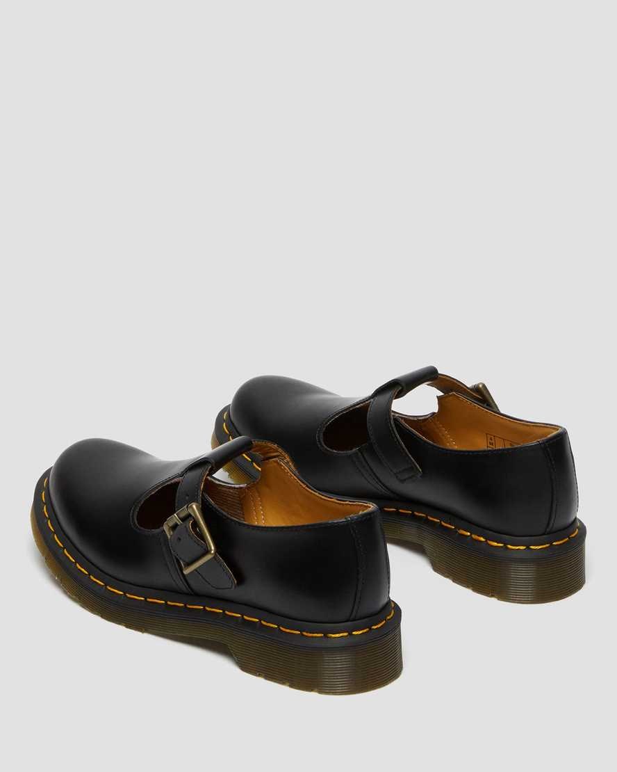 Black Smooth Leather Women's Dr Martens Polley Smooth Leather Mary Jane Shoes | 135807-JIA