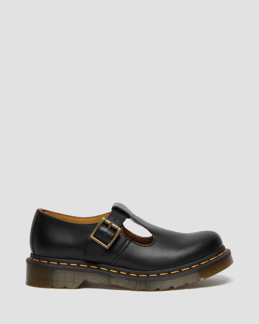 Black Smooth Leather Women's Dr Martens Polley Smooth Leather Mary Jane Shoes | 135807-JIA