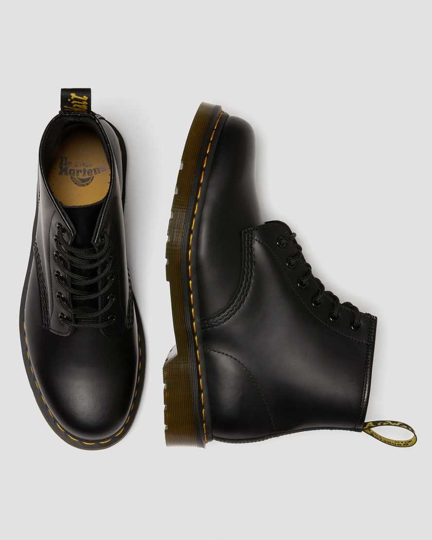 Black Smooth Leather Women's Dr Martens 101 Yellow Stitch Smooth Leather Lace Up Boots | 712036-EVN