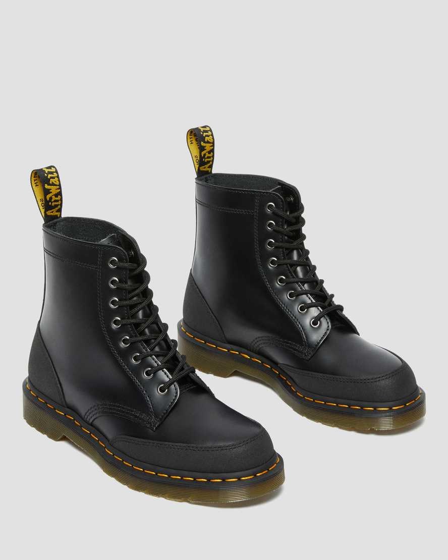 Black Smooth Men's Dr Martens 1460 Guard Panel Leather Lace Up Boots | 031952-MBN