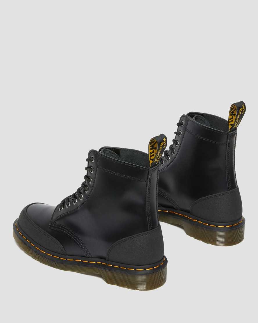 Black Smooth Men's Dr Martens 1460 Guard Panel Leather Lace Up Boots | 031952-MBN