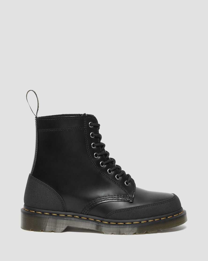 Black Smooth Men's Dr Martens 1460 Guard Panel Leather Lace Up Boots | 031952-MBN