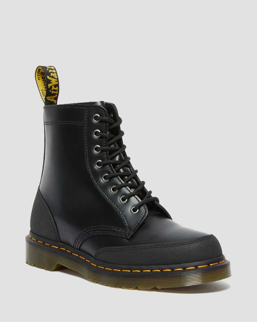 Black Smooth Men's Dr Martens 1460 Guard Panel Leather Lace Up Boots | 031952-MBN